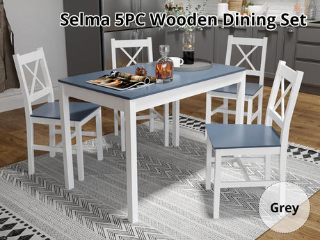 DS Selma 5PC Wooden Dining Set Grey