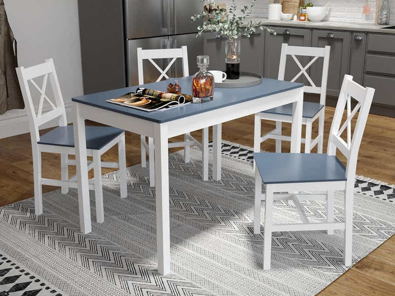 Selma 5-Piece Wooden Dining Set - White & Grey