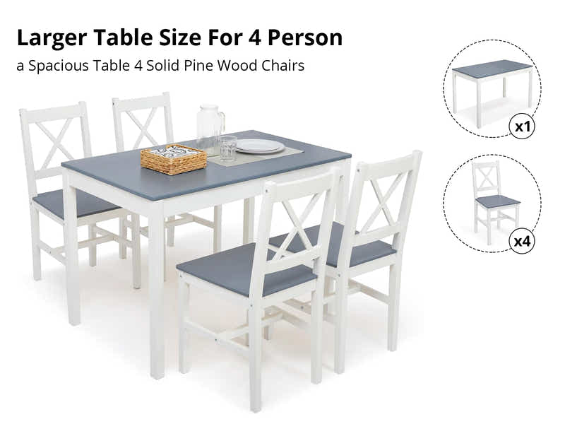 Selma 5-Piece Wooden Dining Set - White & Grey