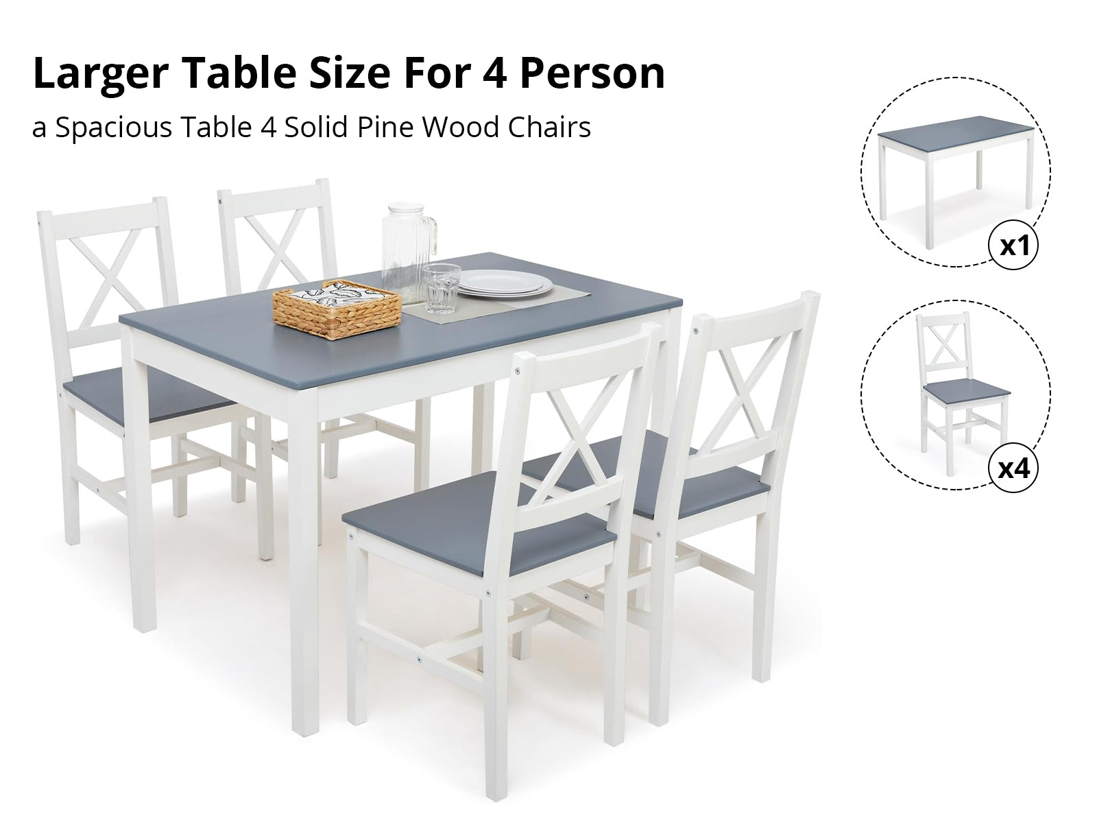 DS Selma 5PC Wooden Dining Set Grey
