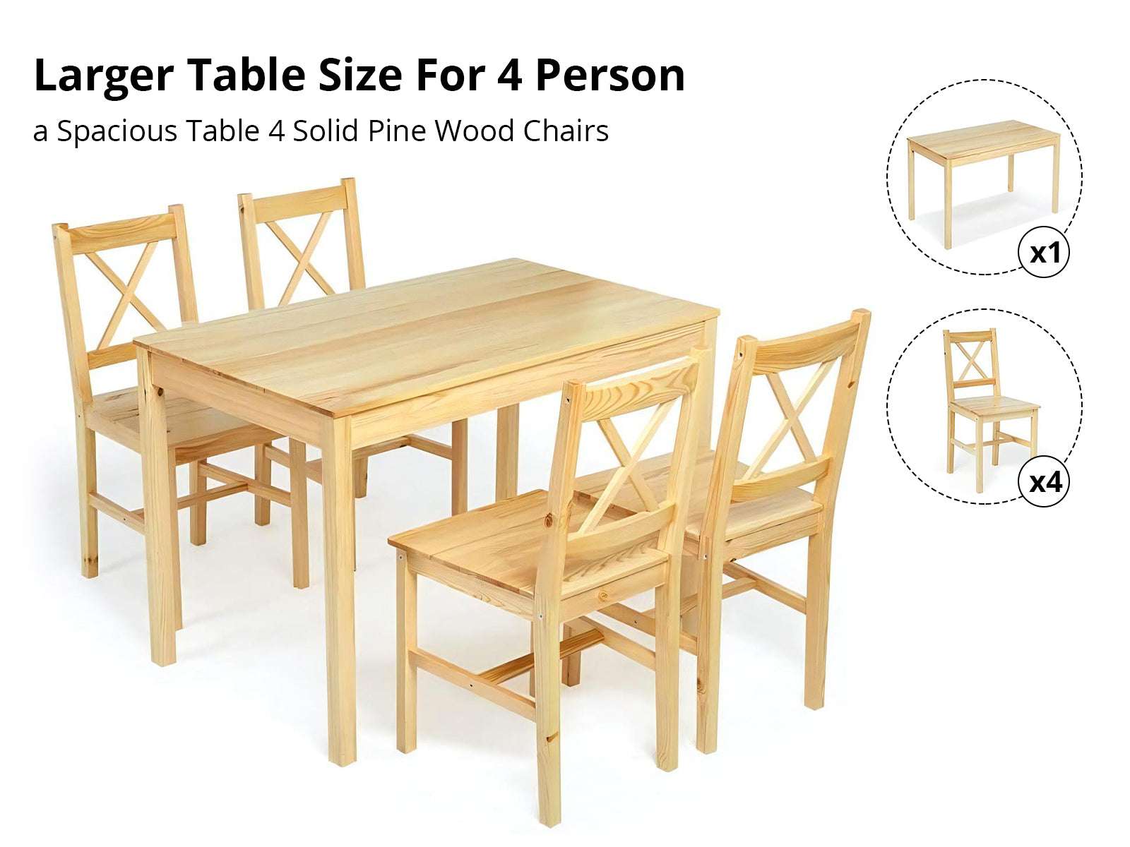 Selma 5PC Wooden Dining Set Wood