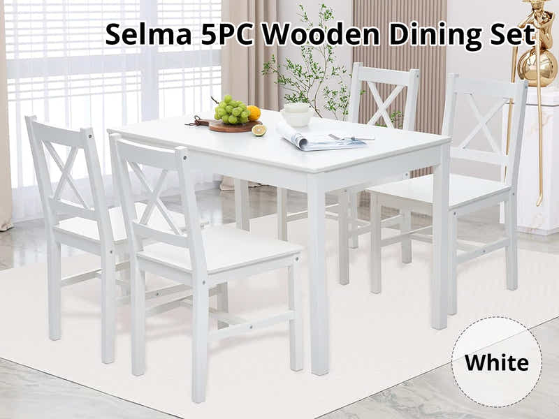 Selma 5-Piece Wooden Dining Set - White