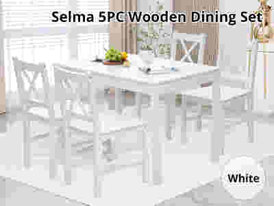 Selma 5-Piece Wooden Dining Set - White