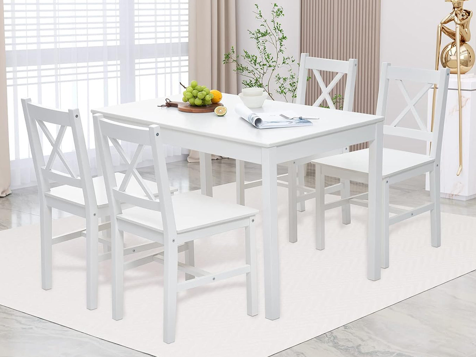 Selma 5PC Wooden Dining Set White