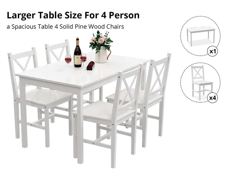 Selma 5-Piece Wooden Dining Set - White