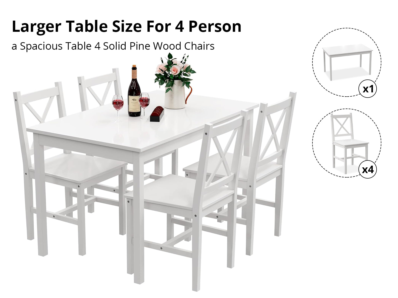 Selma 5PC Wooden Dining Set White