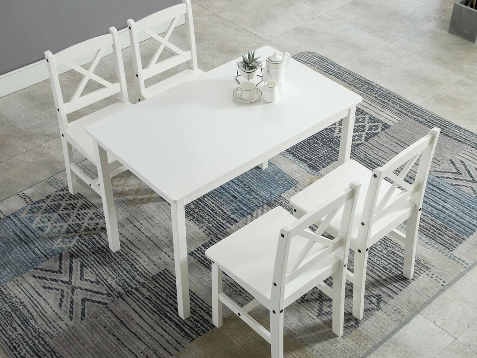 Selma 5PC Wooden Dining Set White