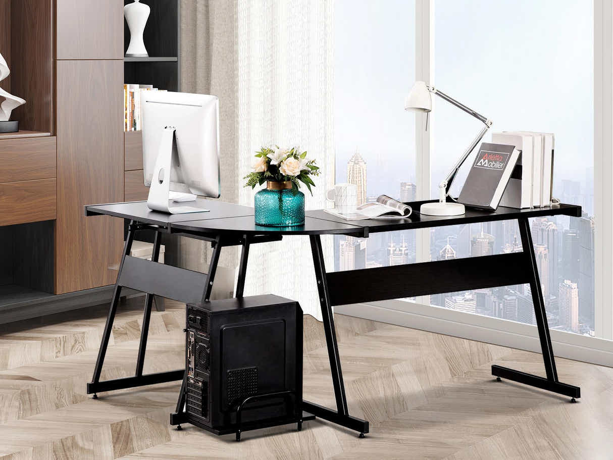 Irina L-Shaped Computer Desk - Black