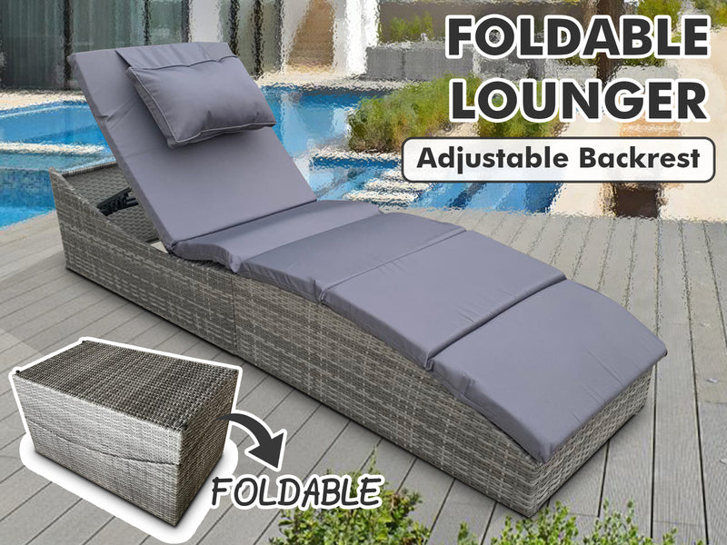 Miller Foldable Rattan Lounger Dark Grey