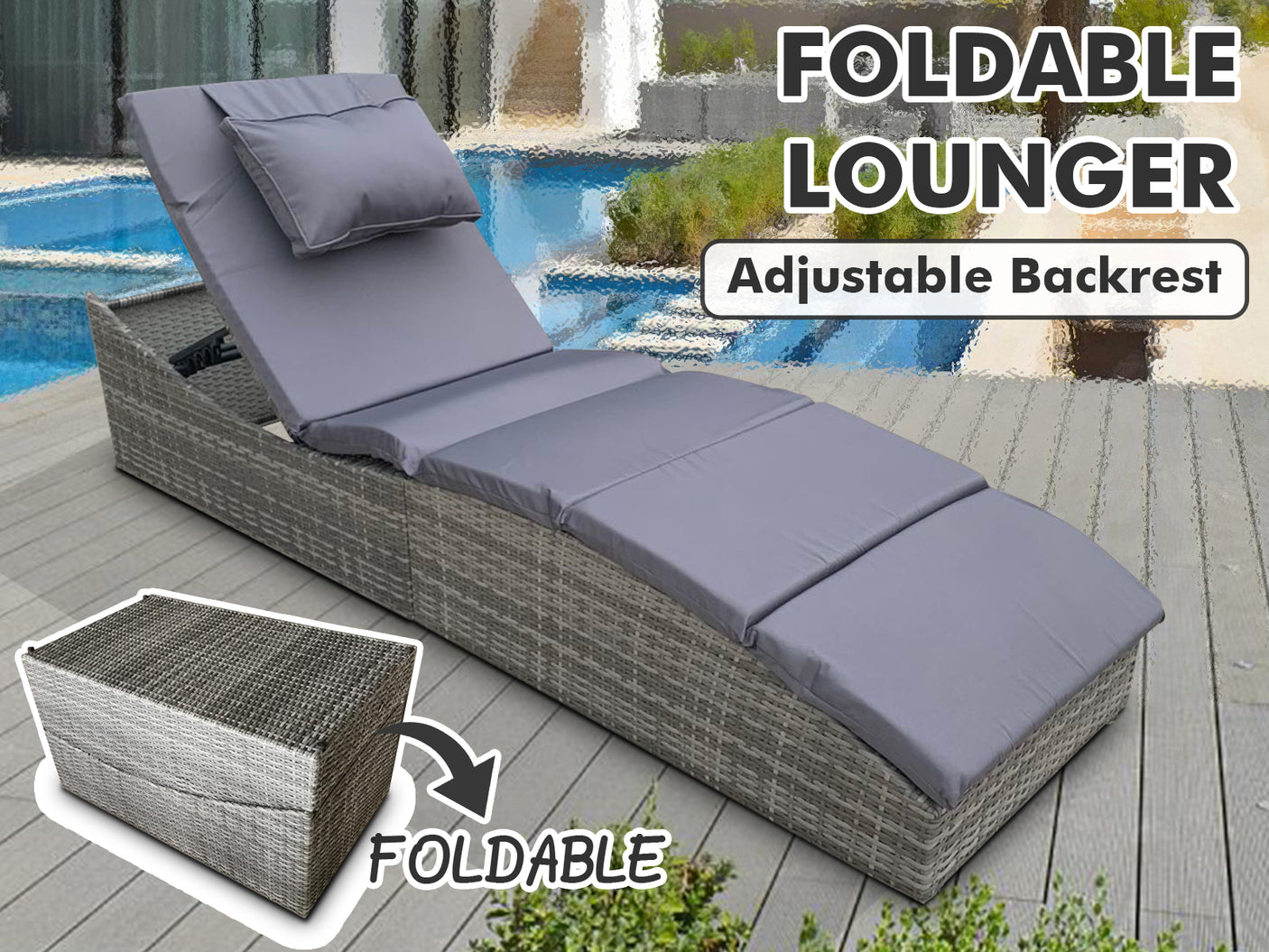 Miller Foldable Rattan Lounger Dark Grey