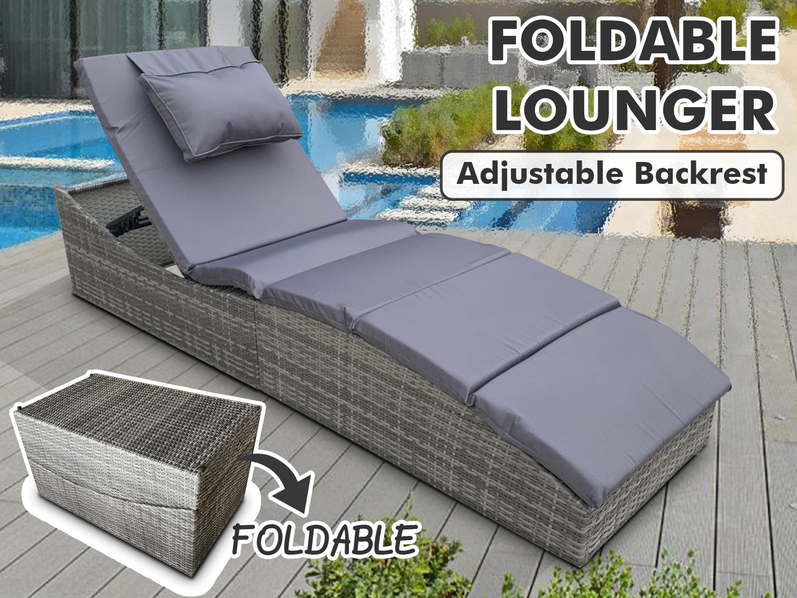 Miller Foldable Rattan Lounger Dark Grey