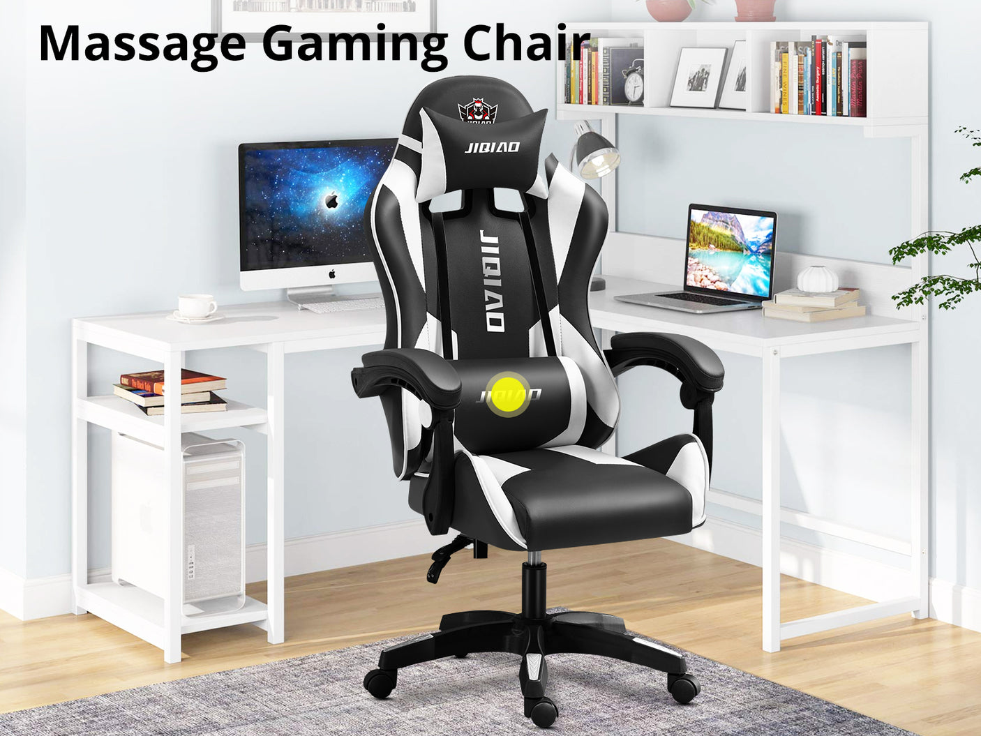 Josslyn Massage Gaming Chair Black + White