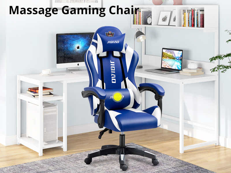 Josslyn Massage Gaming Chair Blue + White