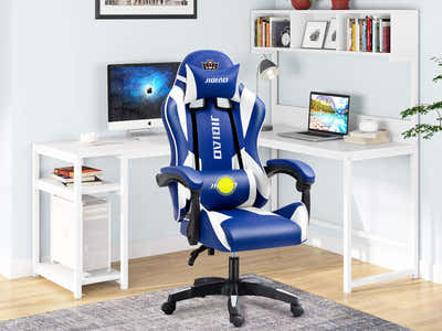 Josslyn Massage Gaming Chair Blue + White