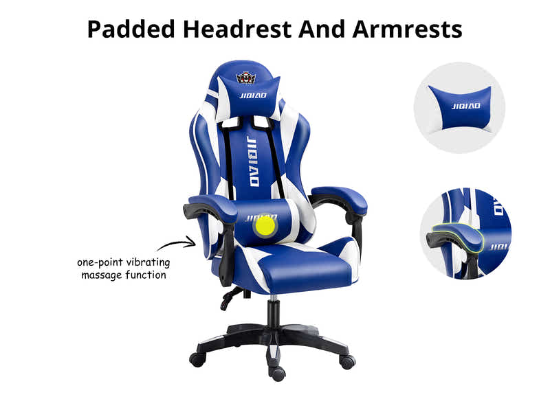 Josslyn Massage Gaming Chair Blue + White
