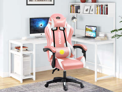 Josslyn Massage Gaming Chair Pink + White