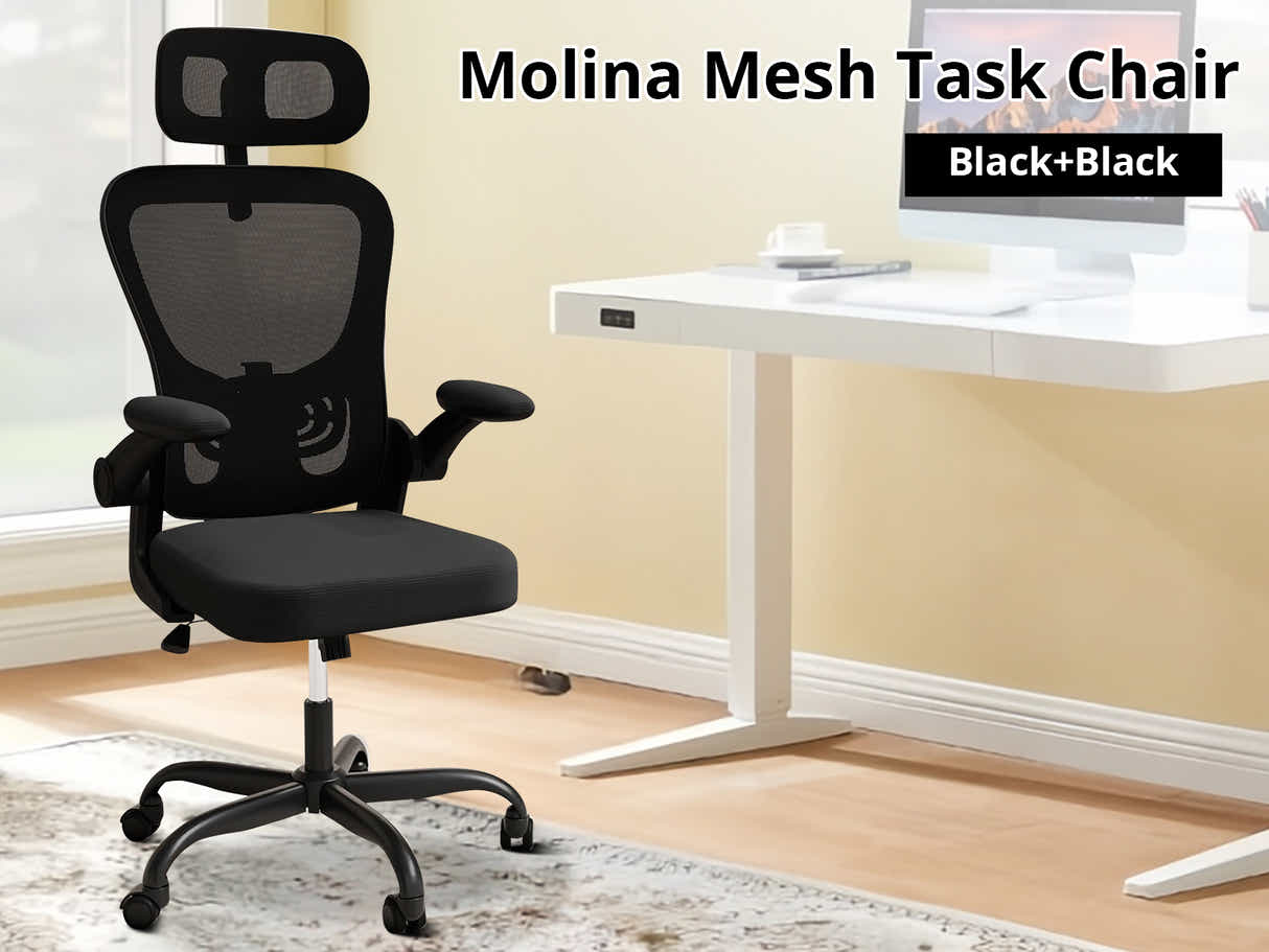 Home & Office Desk With Storage Drawer & Molina Mesh Task Chair Black+Black