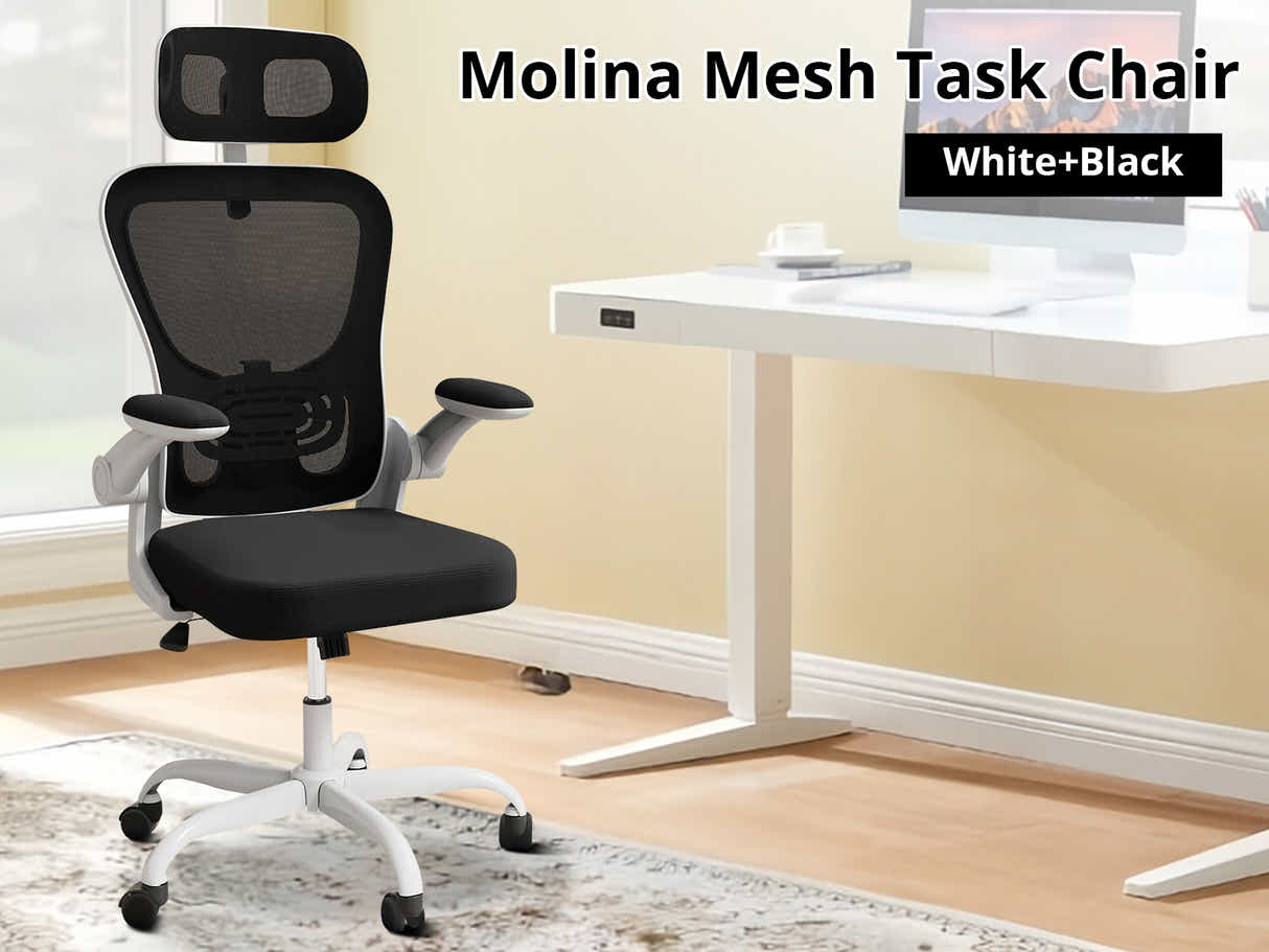 Home & Office Desk With Storage Drawer & Molina Mesh Task Chair White+Black