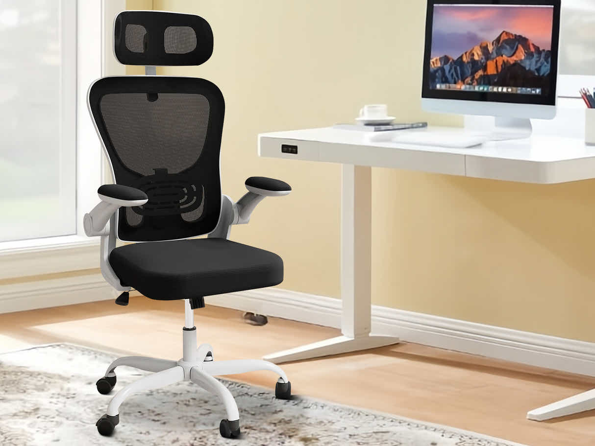 Home & Office Desk With Storage Drawer & Molina Mesh Task Chair White+Black
