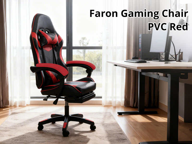 Gaming Table R6 120cm & Faron Gaming Chair PVC Red