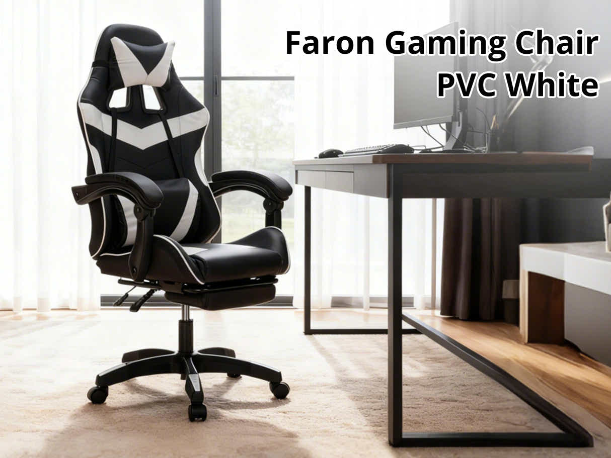 Gaming Table L2R Right 160CM & Faron Gaming Chair PVC White
