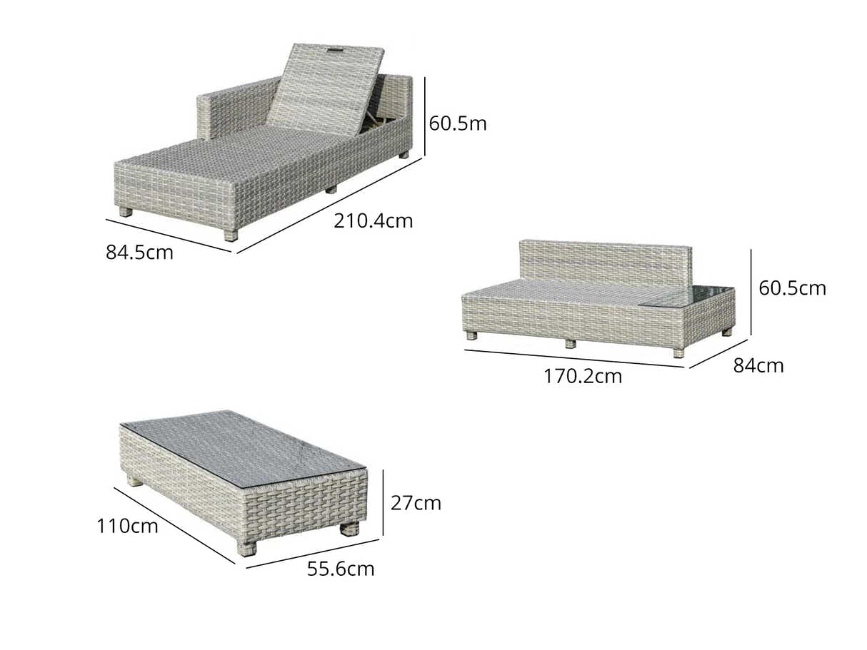 3-Piece Outdoor Sofa Set - Grey + Beige