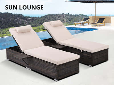 Outdoor Sun Lounger Beige - Set of 2