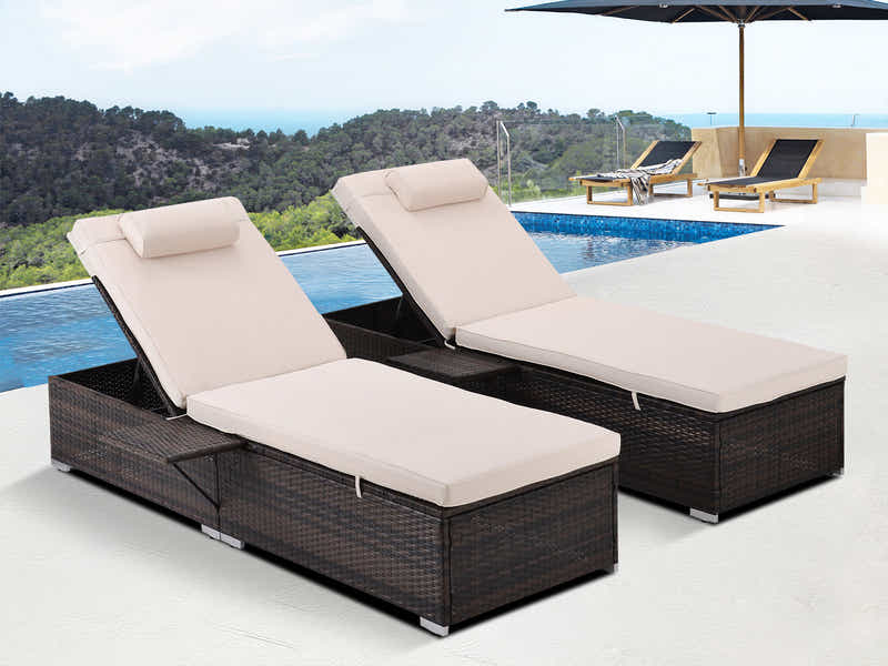 Outdoor Sun Lounger Beige - Set of 2