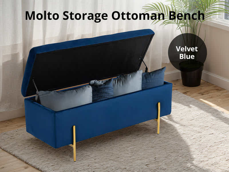 Molto Velvet Ottoman Bench with Storage - Blue