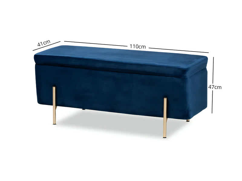 Molto Velvet Ottoman Bench with Storage - Blue