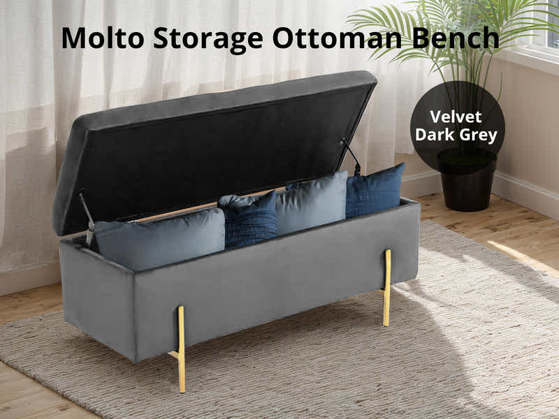 Molto Velvet Ottoman Bench with Storage - Dark Grey