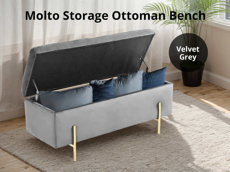 Molto Velvet Ottoman Bench with Storage - Grey