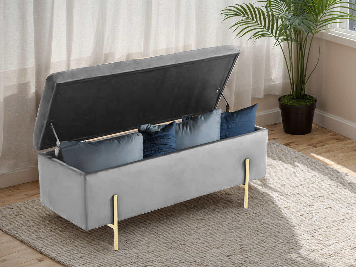 Molto Velvet Ottoman Bench with Storage - Grey