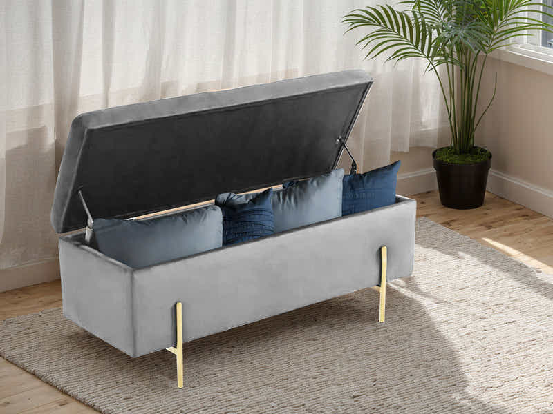 Molto Velvet Ottoman Bench with Storage - Grey