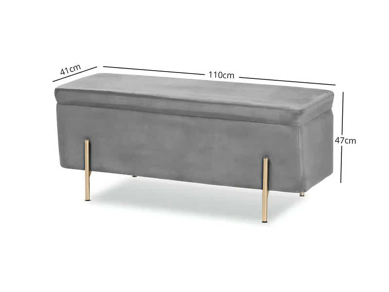 Molto Velvet Ottoman Bench with Storage - Grey