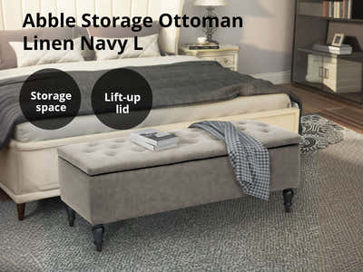 Abble Storage Ottoman Linen Grey L