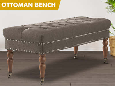 Bellay Linen Ottoman Bench - Brown