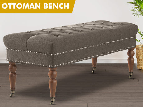 Bellay Linen Ottoman Bench - Brown