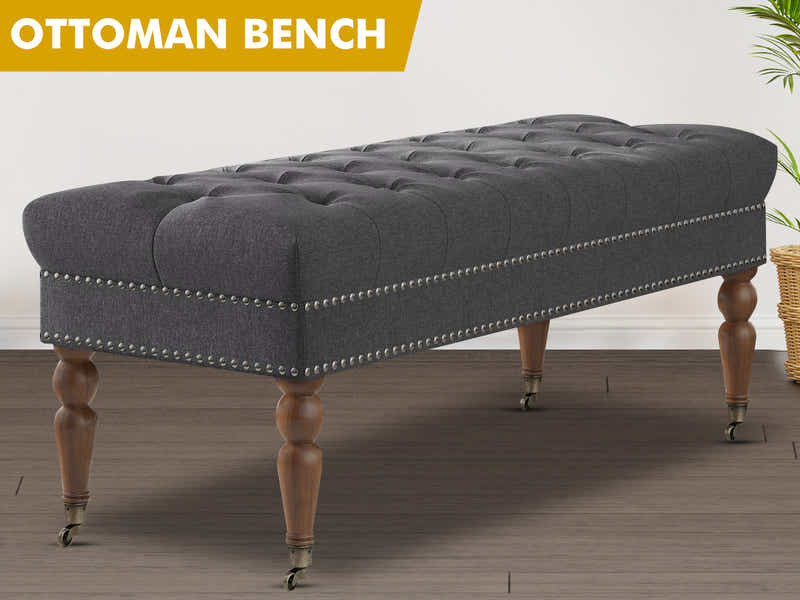 Bellay Linen Ottoman Bench - Dark Grey
