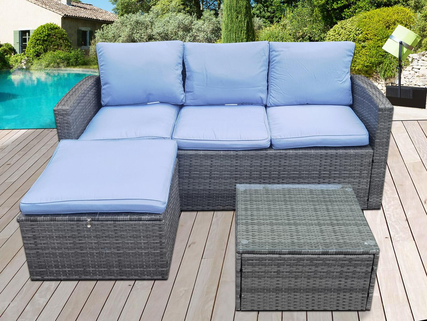 Rio 3PC Outdoor Sofa Set Blue PE rattan