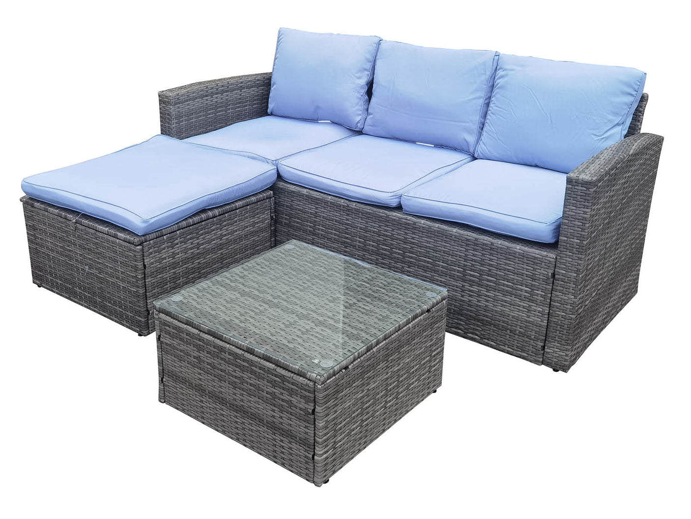 Rio 3PC Outdoor Sofa Set Blue PE rattan