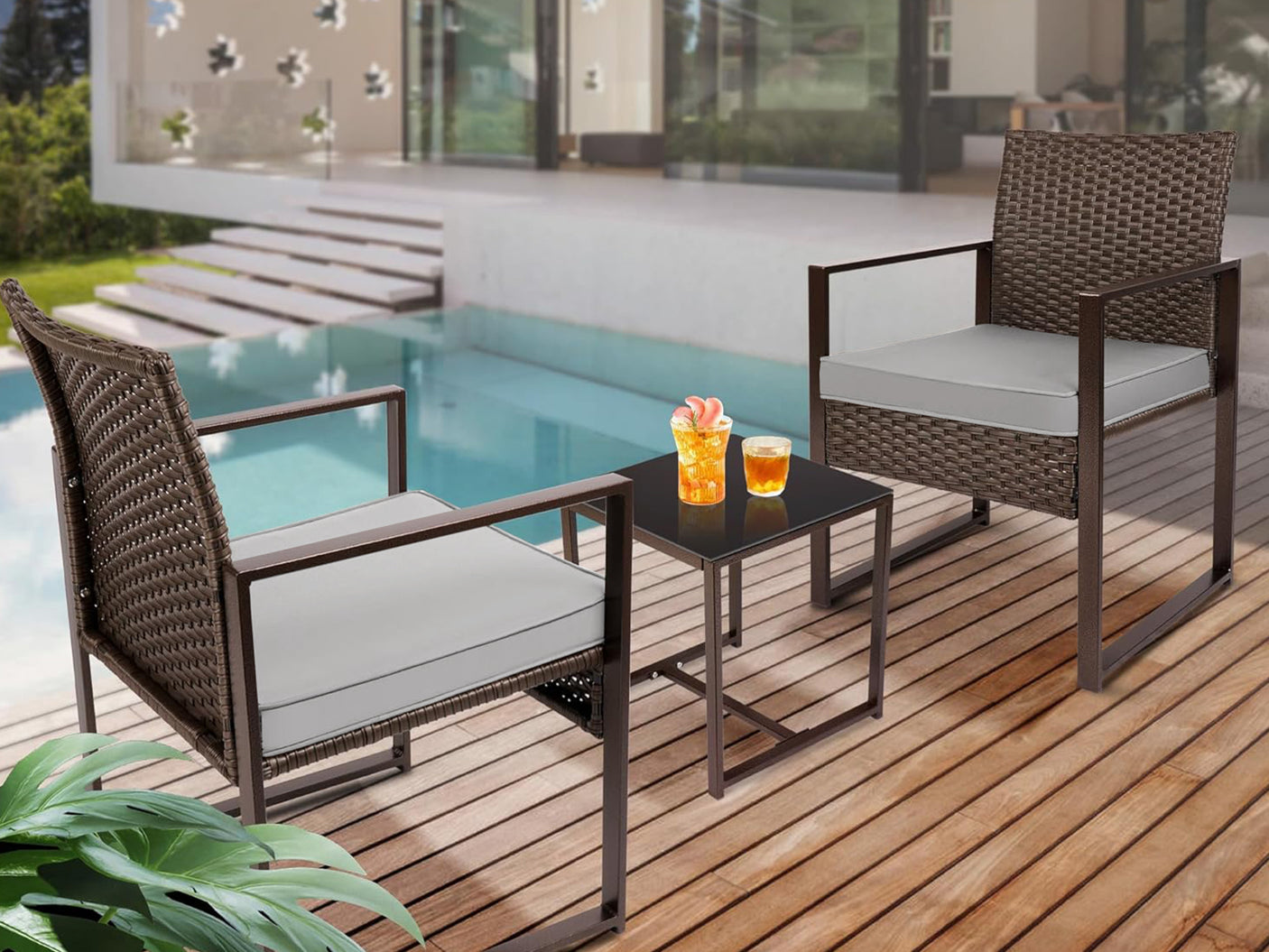 Livonia Outdoor Rattan Set Brown PE rattan