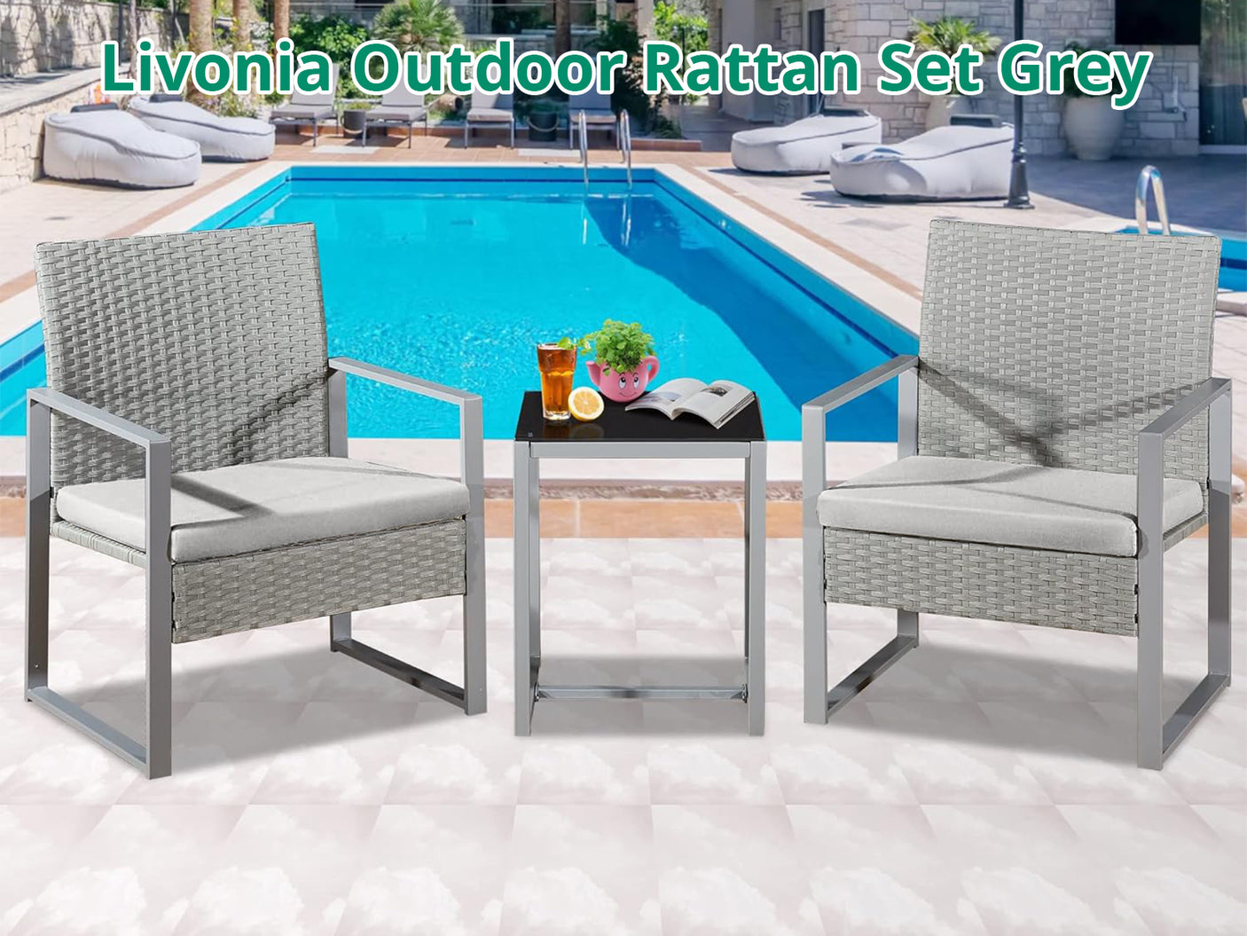Livonia Outdoor Rattan Set Grey PE rattan