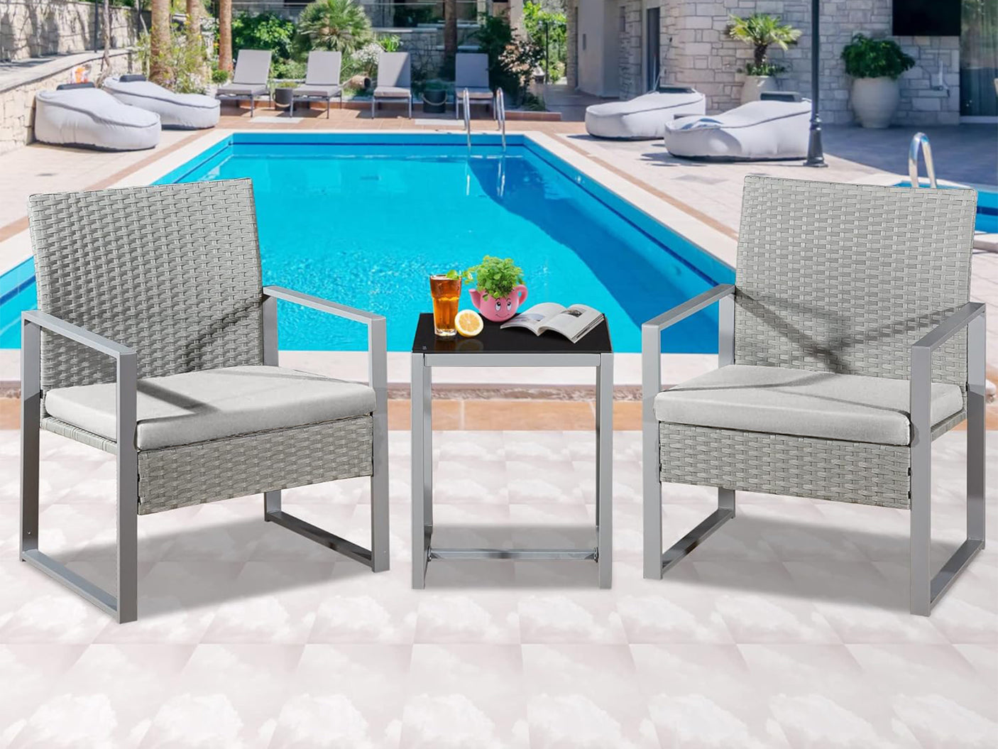 Livonia Outdoor Rattan Set Grey PE rattan