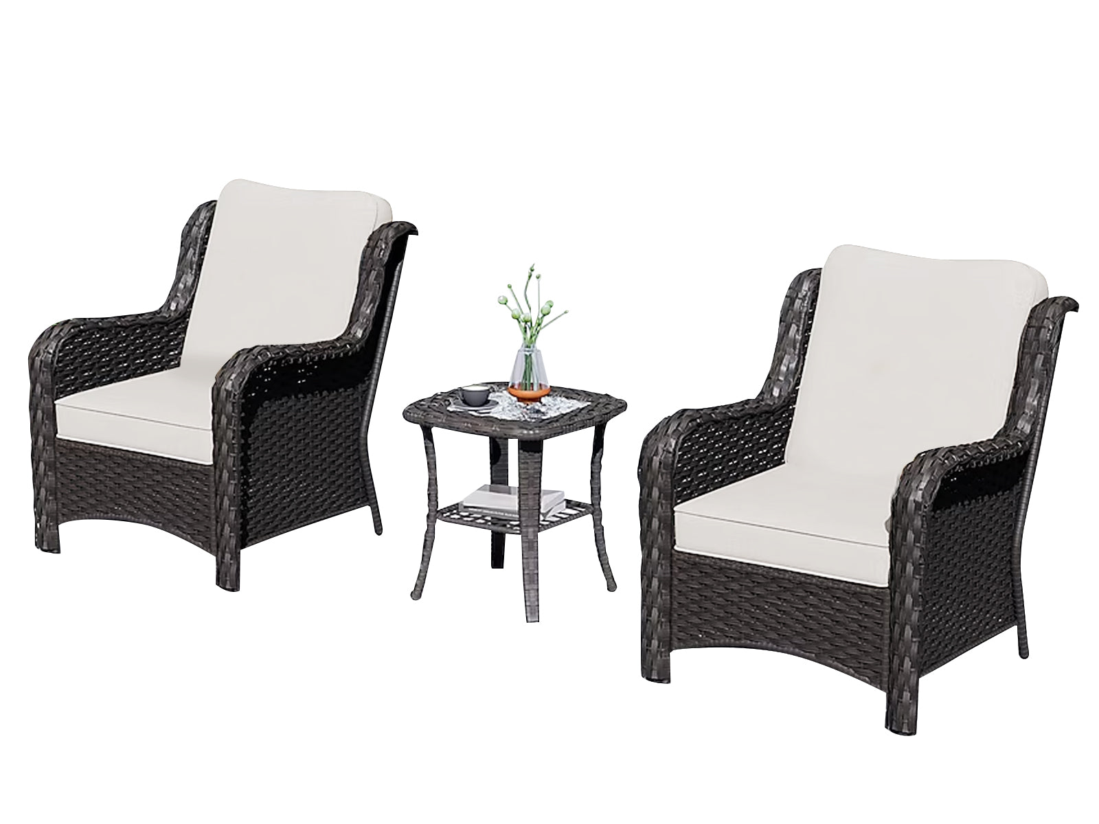 Fionnula 3PC Rattan Set Dark Brown+Beige