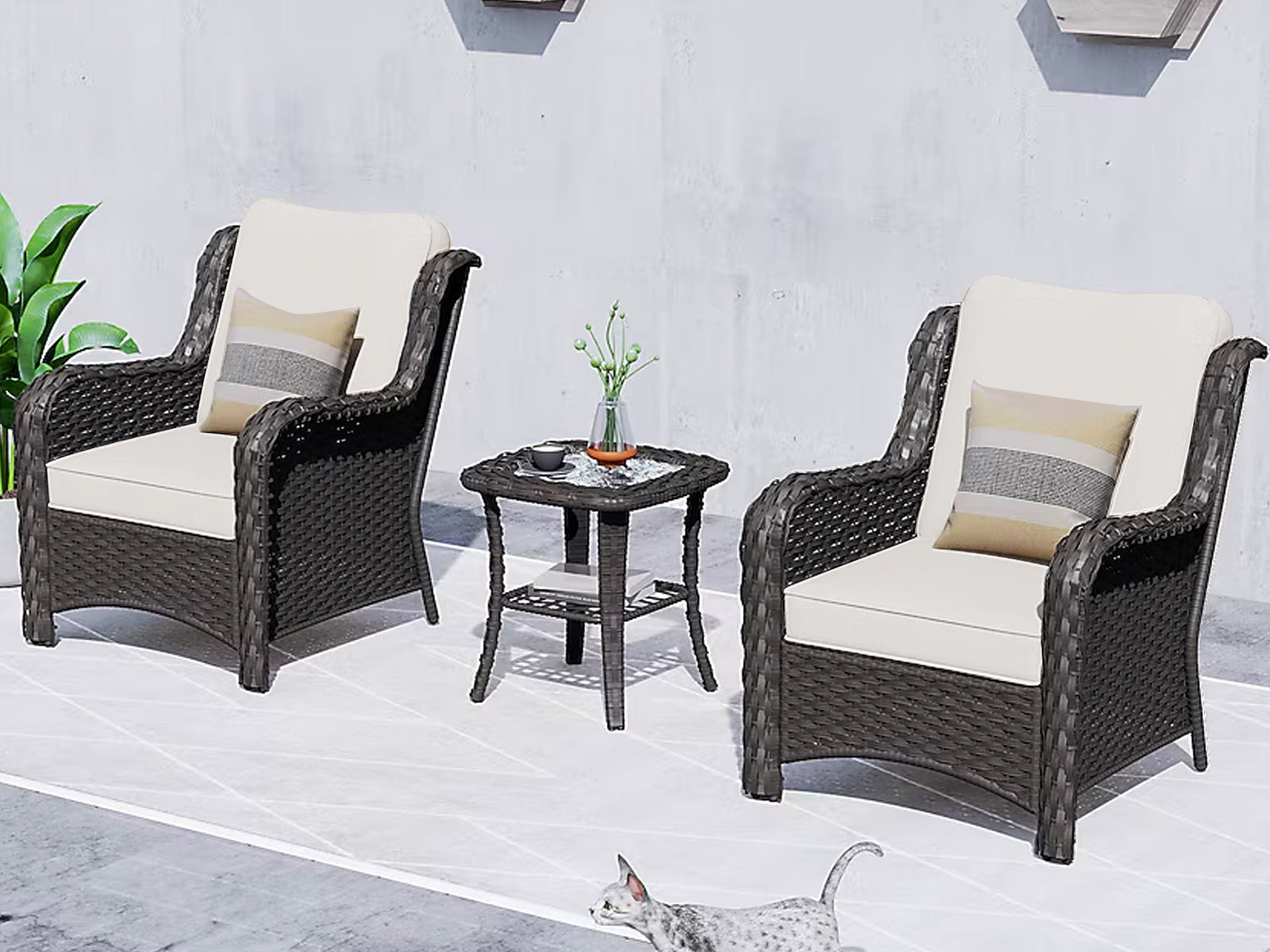 Fionnula 3PC Rattan Set Dark Brown+Beige