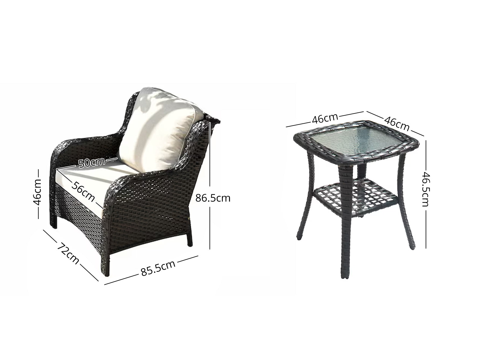 Fionnula 3PC Rattan Set Dark Brown+Beige