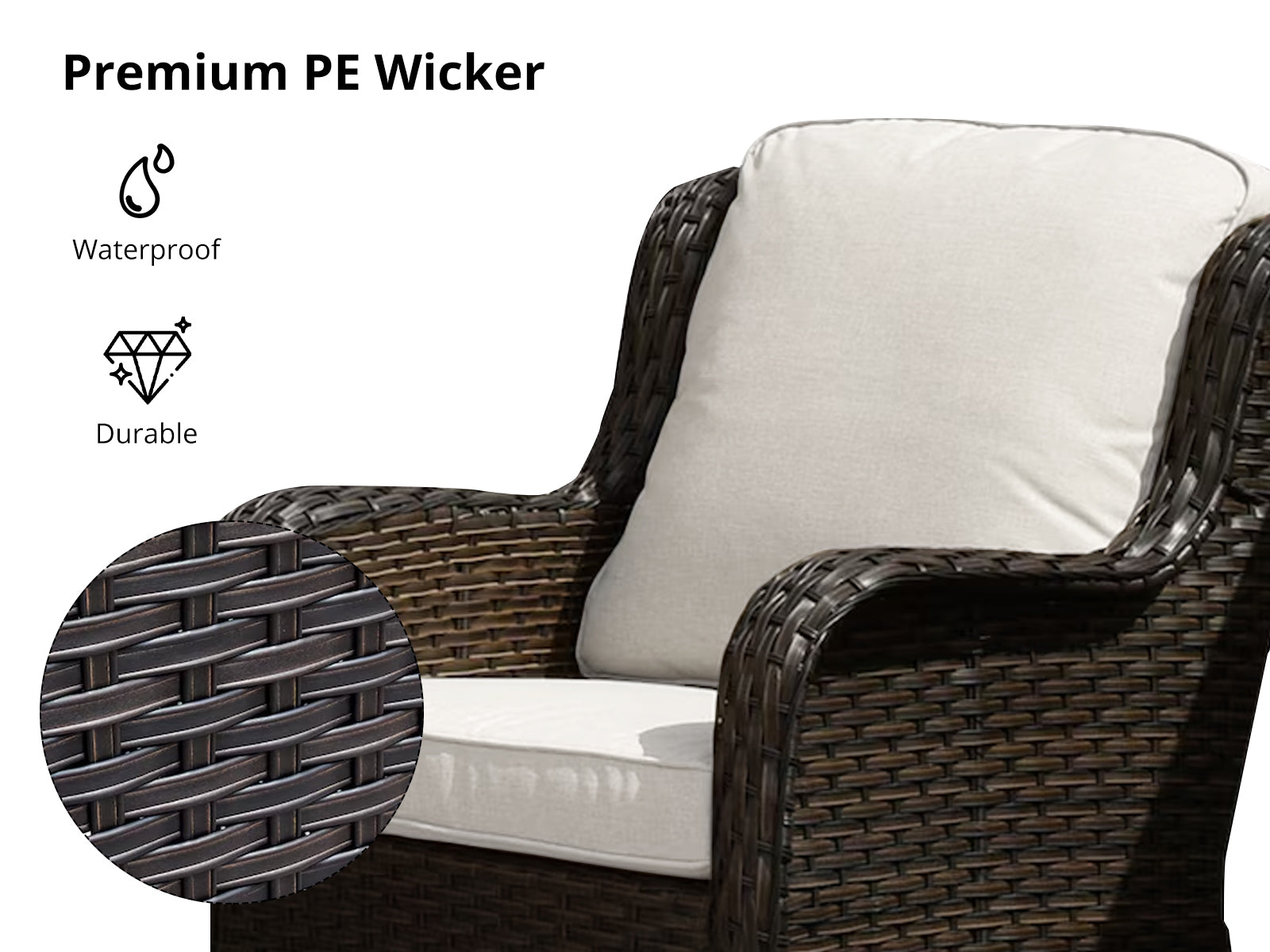 Fionnula 3PC Rattan Set Dark Brown+Beige