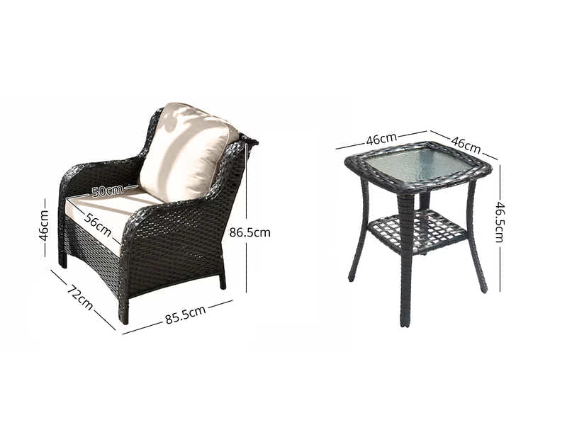 Fionnula 3PC Rattan Set Dark Brown+Khaki