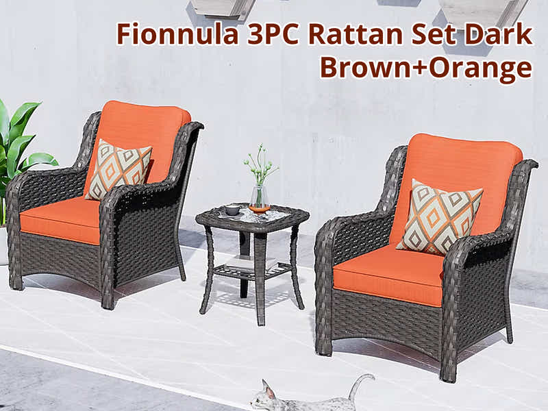 Fionnula 3PC Rattan Set Dark Brown+Orange